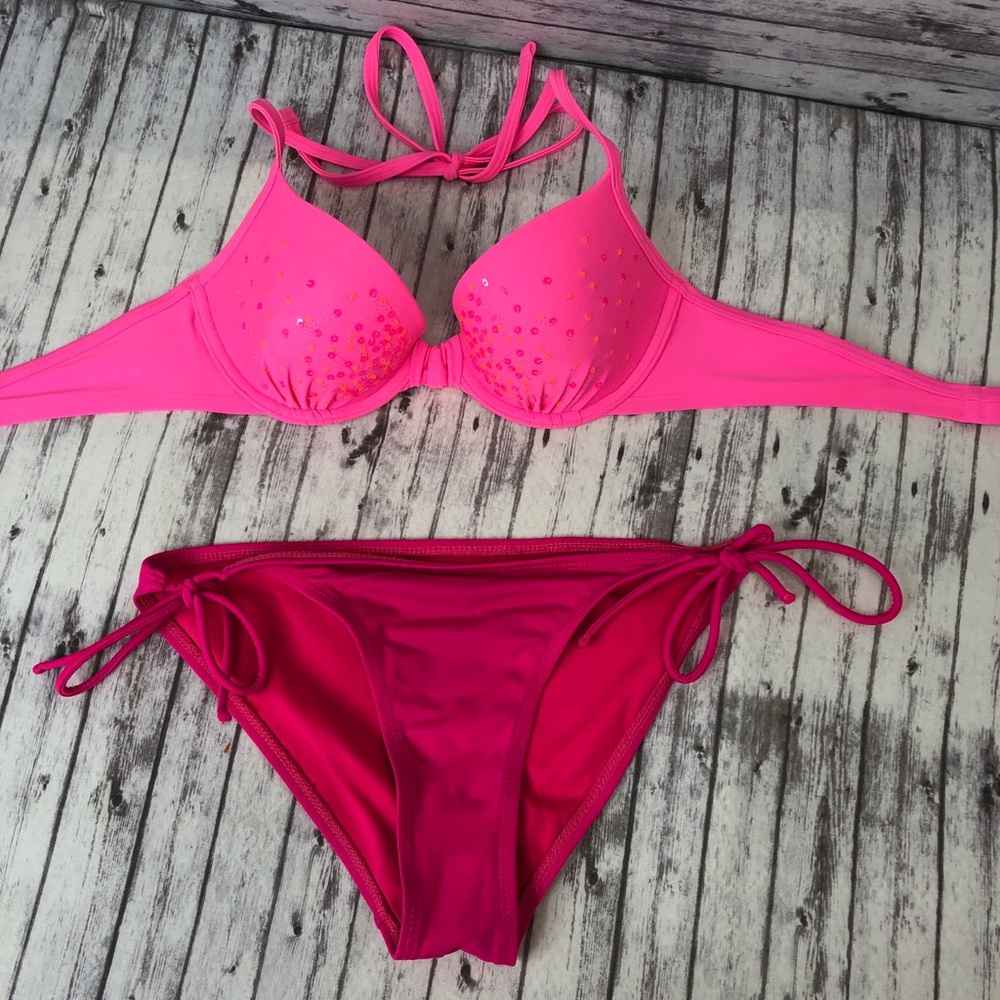 Size S/34B Aerie/OP Pink “Nina” Halter Bikini - Picture 3 of 7
